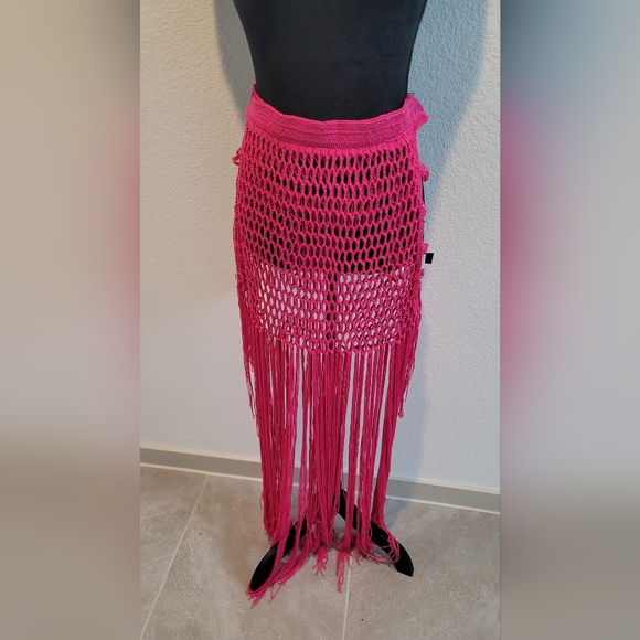 Pink Crochet Fringe Swimsuit  Cover up Skirt - Picture 11 of 13